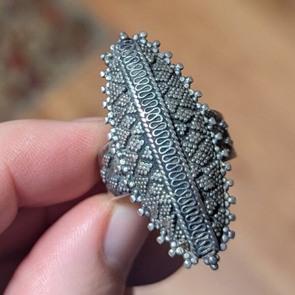 Intricate Filigree Boho Goth Tribal Sterling Silver Ring Witch Oblong Festival 9 - Picture 6 of 8